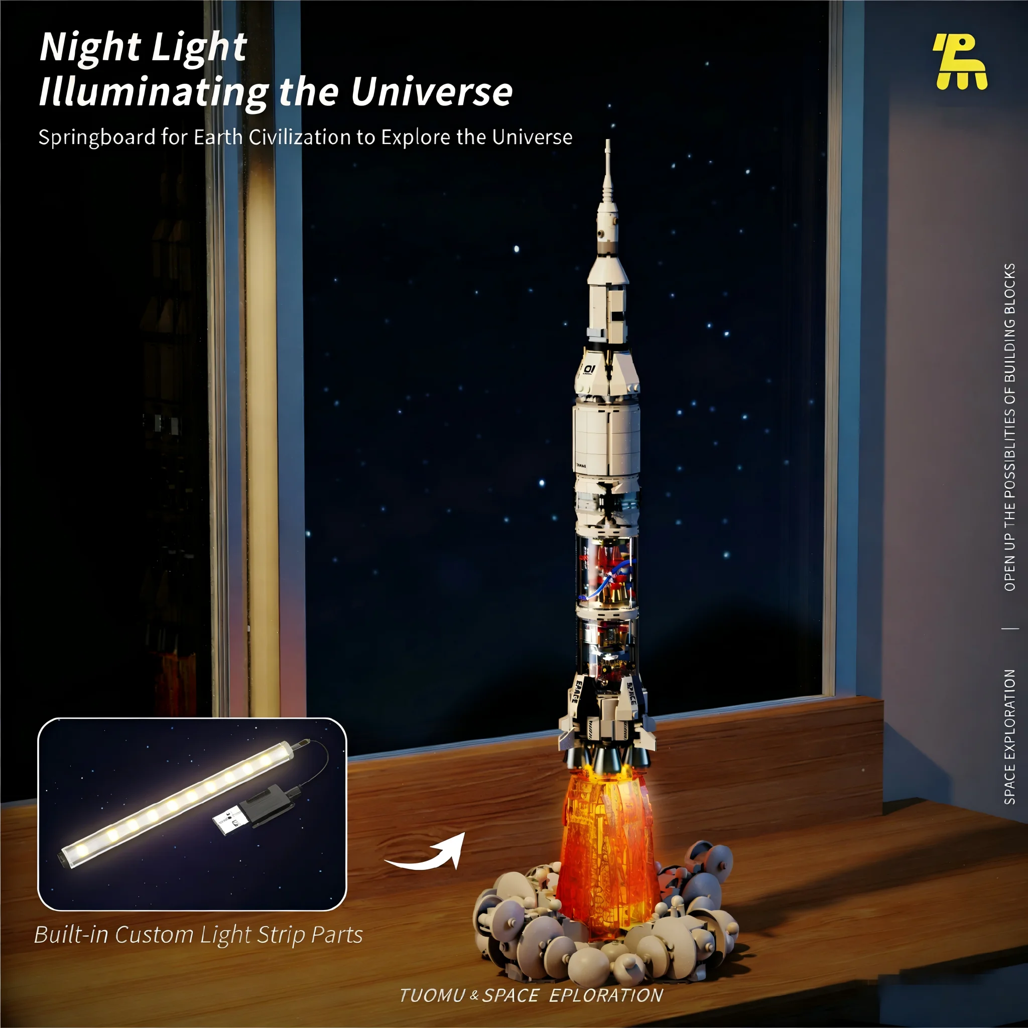 Space Rocket Launch Building Block Set with Semi-Transparent Detachable Rocket Interior STEM Puzzle Toy for Boys 8+Birthday Gift