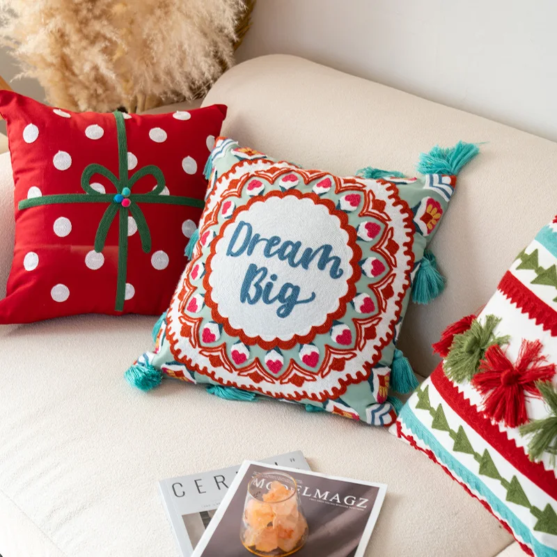 45x45CM Christmas Throw Pillow Cover Tree Unique Embroidered Stamping Waist Cushion Cover Decor Home Decorative Pillowcase