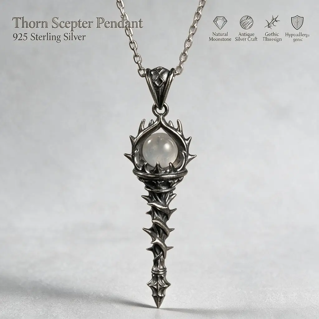 Vintage Gothic Dark Thorn Sacred Flame Torch Pendant Necklace Antiqued Streetwear Collarbone Chain Unisex Daily Party Jewelry