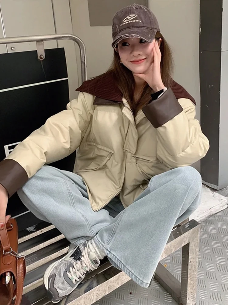 

Ele Color Blo Long Sve Cotton Jaet Women's Faion Trend Anti-Aging Slimming Clothes Korean Sle Collar Zipper