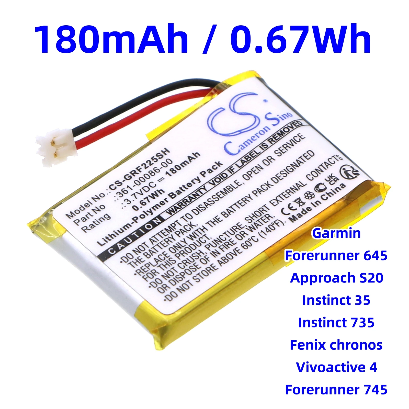 Replacement Battery for Garmin:,Forerunner 645,Approach S20,Instinct 35,Instinct 735,Fenix chronos,Vivoactive 4,Forerunner 745