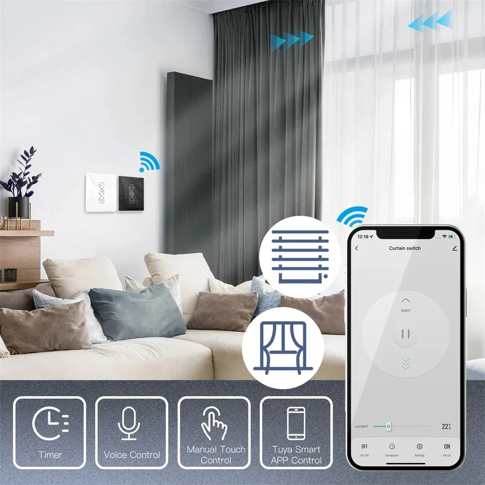 WiFi RF433 Smart 2.5D Arc Glass Touch Curtain Switch per tapparelle persiane Smart Life/Tuya APP funziona Alexa Google Home