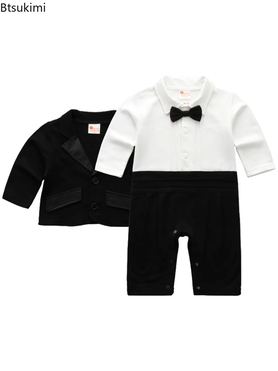 2026 Newborn Baby Boys Clothes 1st Birthday Spring Autumn Fashion Gentleman Coat+Jumpsuit Boutique Kid Clothing Two Piece Sets