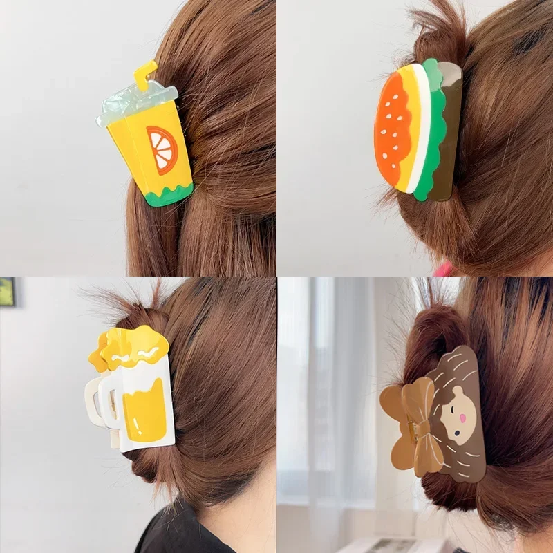 Cartoon Hamburger Hair Clip Personalized Cute Women's Hairpin Back of Head Gripper Holiday Party Girl Hair Accessory Gift