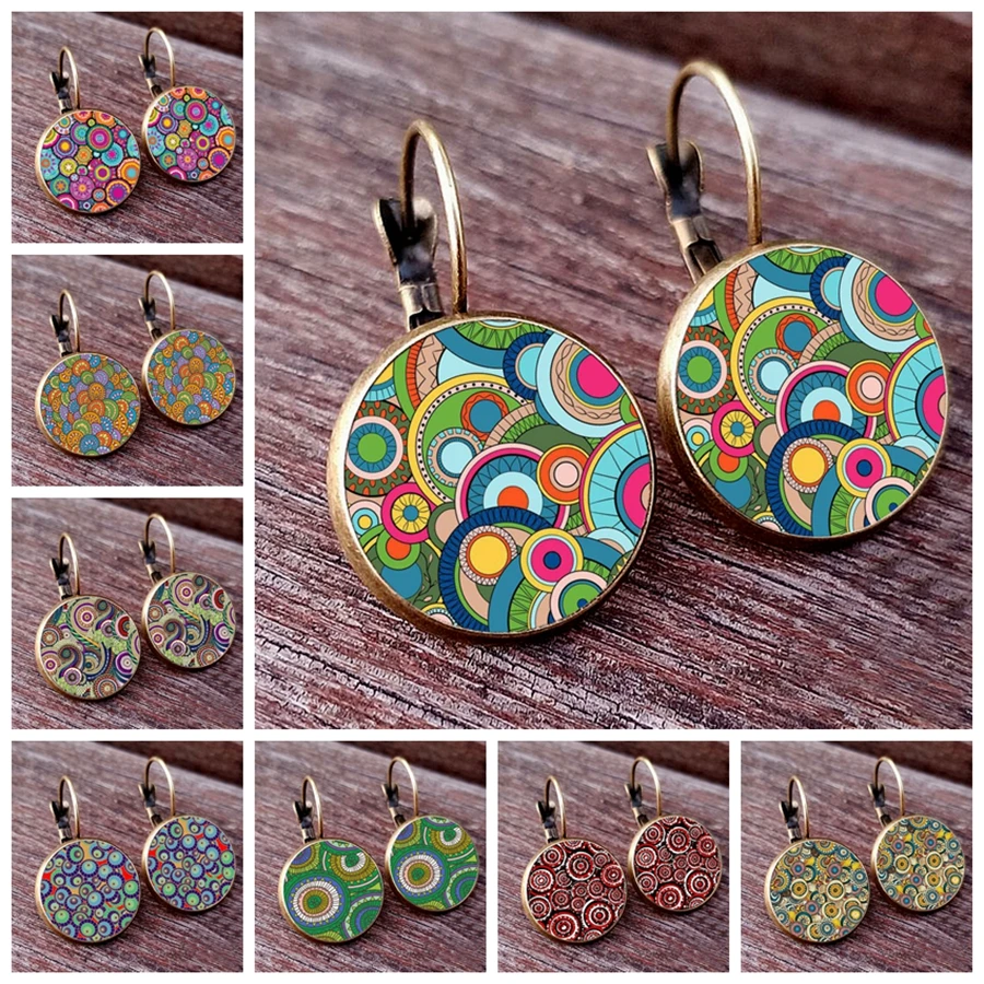 2024 Thread Pattern Earrings Japanese Traditional Pattern Glass Cabochon Earrings Favorite Pattern Earrings Girl Jewelry Gift