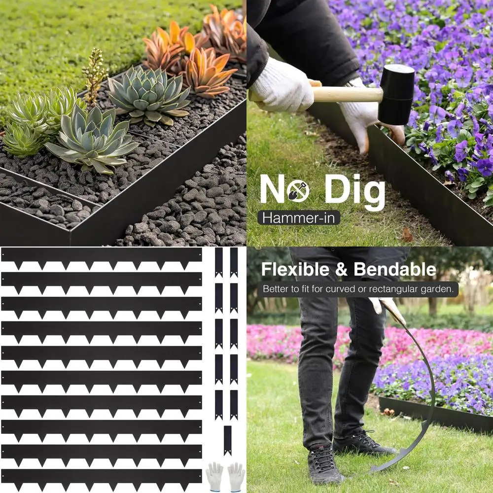 

10-Pack 6.5 Galvanized Steel Lawn Edging - 40 Long, Bendable, Black Powder Coated Metal Strips for Yard Pathway Divider