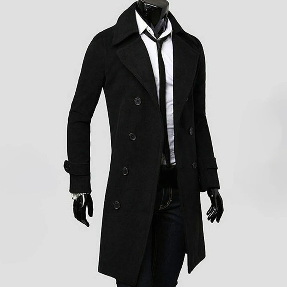 

Winter New Fashion Men Slim Button Lapel Coat Overcoat Windbreaker Warm Autumn Winter Casual Streetwear Mid-length Windbreaker