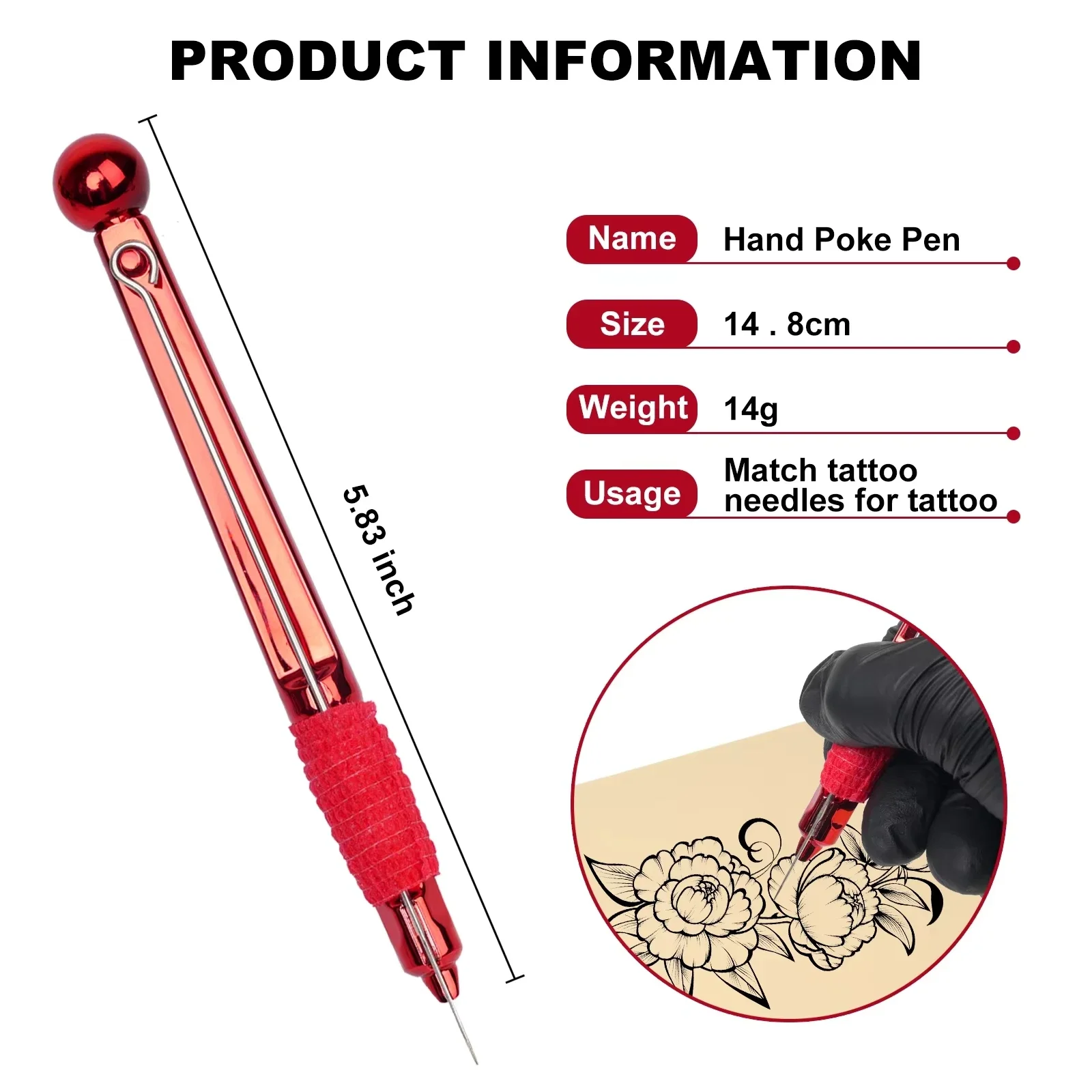 1pc Red 3D Hand Poke And Stick Tattoo Manual Tool Pen Handpoke Tattoo Supplies