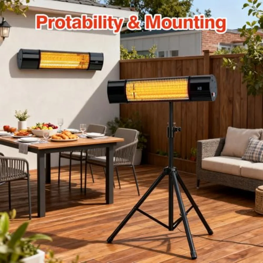 Infrared Electric Patio Heater Indoor/Outdoor Heater Standing Heaters for Garage Backyard Carbon Infrared Patio Heater with Tri