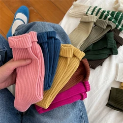Women's Socks Long Fashion Cotton Breathable Autumn Winter Solid Color Sports Socks Girls Casual Simple Retro Plain Comfortable