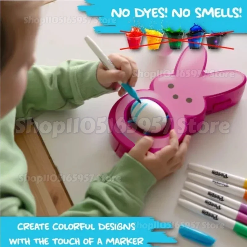 

2026 Easter Bunny Egg Decorating Kit - Kids DIY Craft Set with 6 Color Markers, Marshmallow Bunny Shaped Egg Holder Gift