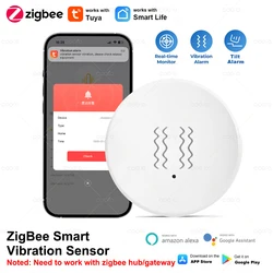 Tuya Zigbee Smart Vibration Sensor Detection Smart Life App Notification Real-Time Motion Shock Alarm Record