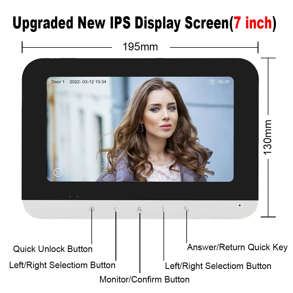 7 Inch WiFi Video Intercom for 6-8 Apartments Door Access Control System Tuya Smart APP Remote Unlock with RFID Doorbell Camera