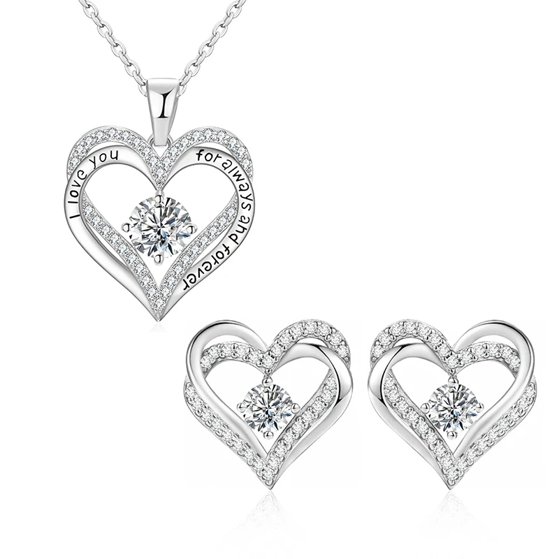 

KEEP YES Total 1.3ct Moissanite Love Heart Shape Pendant Necklace 0.85ct Stud Earrings for Women Diamond 925 Sterling Silver
