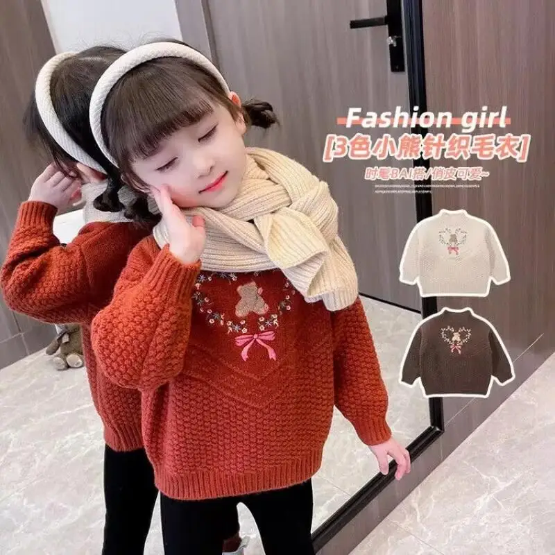 

Hot Kawaii Y2K Girl Fashion Sweater Pullover Student Autumn Winter Casual Round Neck Keep Warm Knitwear Tops Children's Clothing