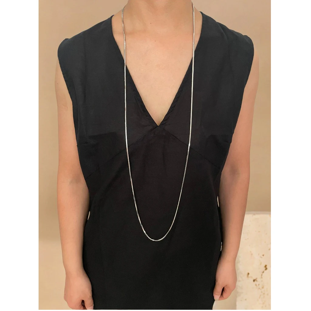 Peri\'sbox 110cm Long Trendy Simple Square Snake Chain Necklace for Women Men 18K Gold Plated Stainless Steel Waterproof Jewelry