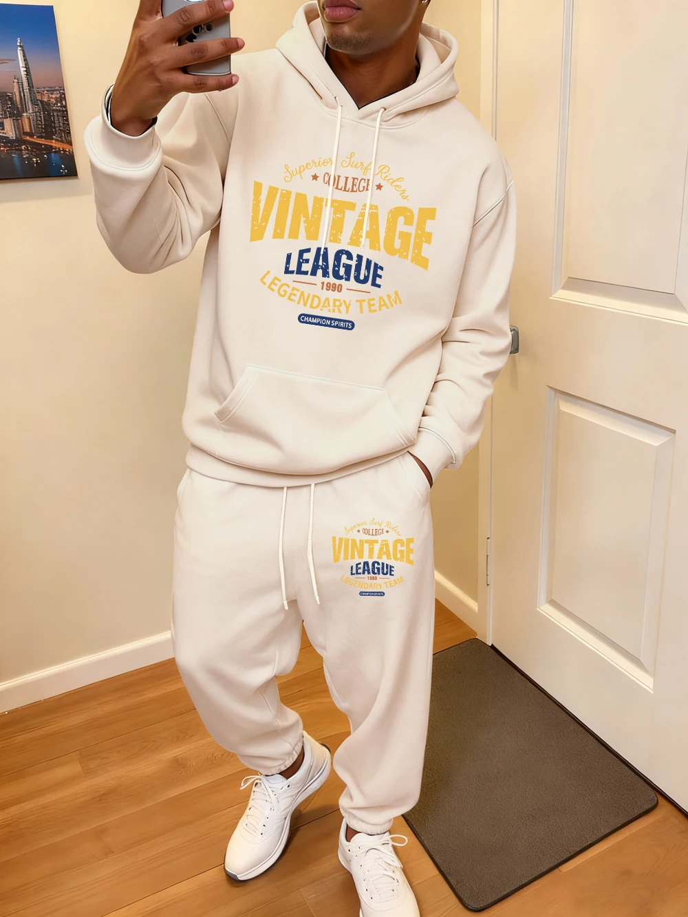 2 قطعة هوديس مجموعة رجل خمر Legue الأسطوري فريق مطبوعة Sweatpants الخريف جيب فضفاض الركض وتتسابق ملابس الصوف غير رسمية