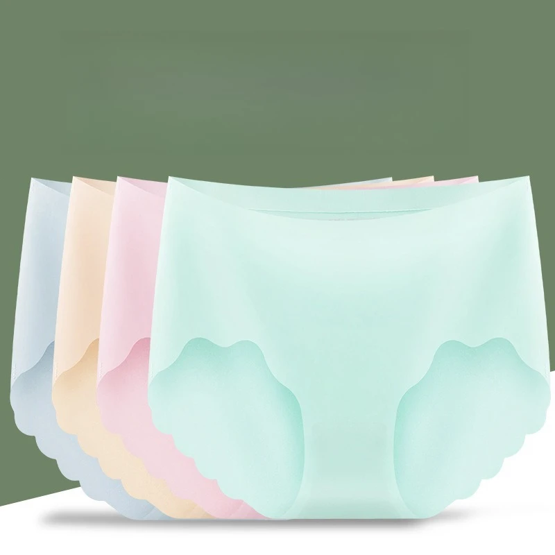 

Women's Ice Silk Panties Seamless Underwear Summer Breathable Female Underpants Intimates Solid Color Wave Design Lingerie M-XL