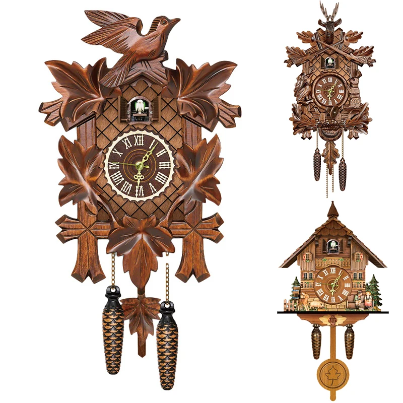 45cm Cuckoo Clock  Living Room Wall Clock Handicraft Vintage Wooden Cuckoo Tree House Clock for Bedroom Office reloj de pared