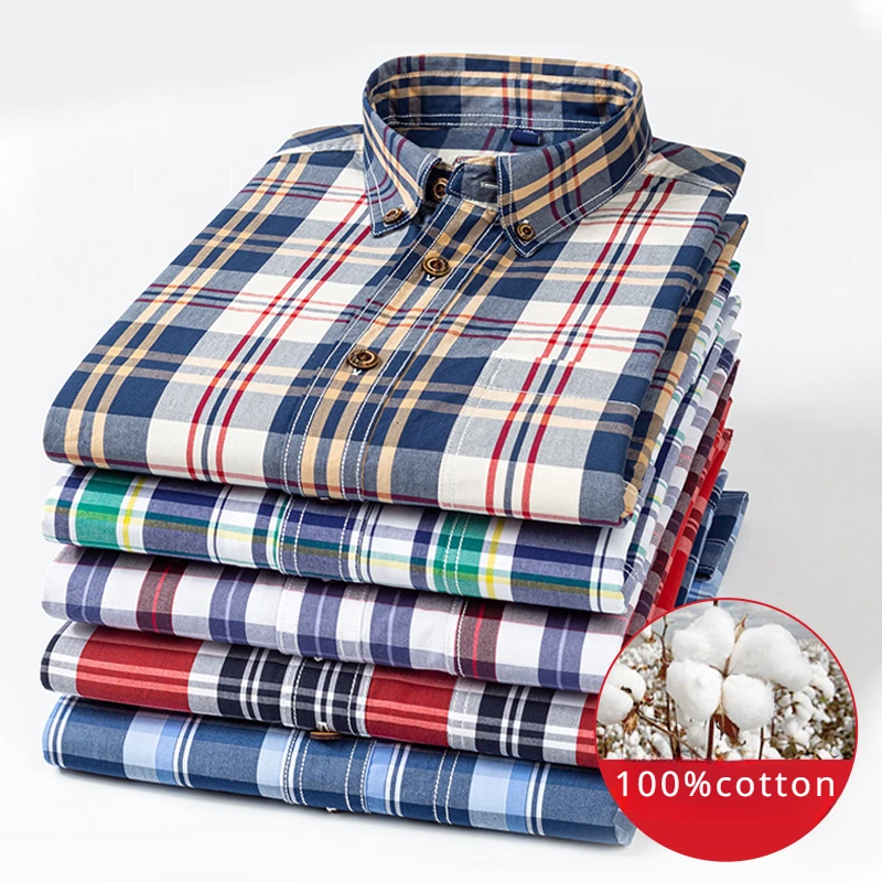 

Men's Plaid Shirt Long Sleeve Slim Fit Casual Formal Office Wear Soft 100% Cotton Designer Top Quality Button Down Shirts