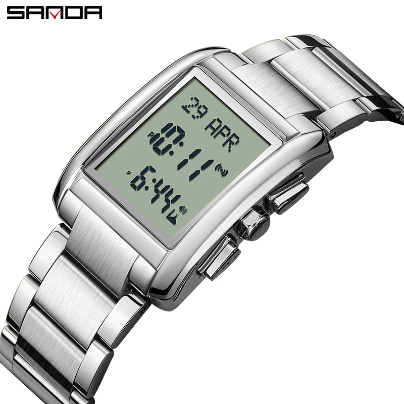 

SANDA 6169 Men Electronic Watches Round Square Fashion Luminous Stainless Steel Strap Arabic Tidal Worship Male Wrist Watch