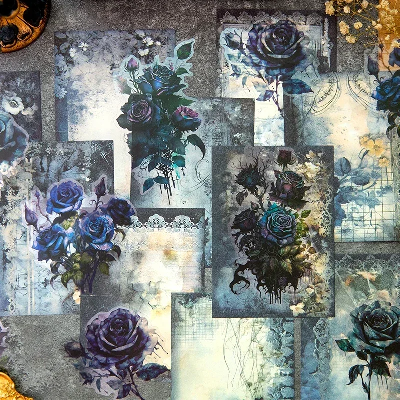 30Pcs Material Scrapbook Paper Bloom Dark Package Retro Handbook Decoration Materials Notebooks Handwriting