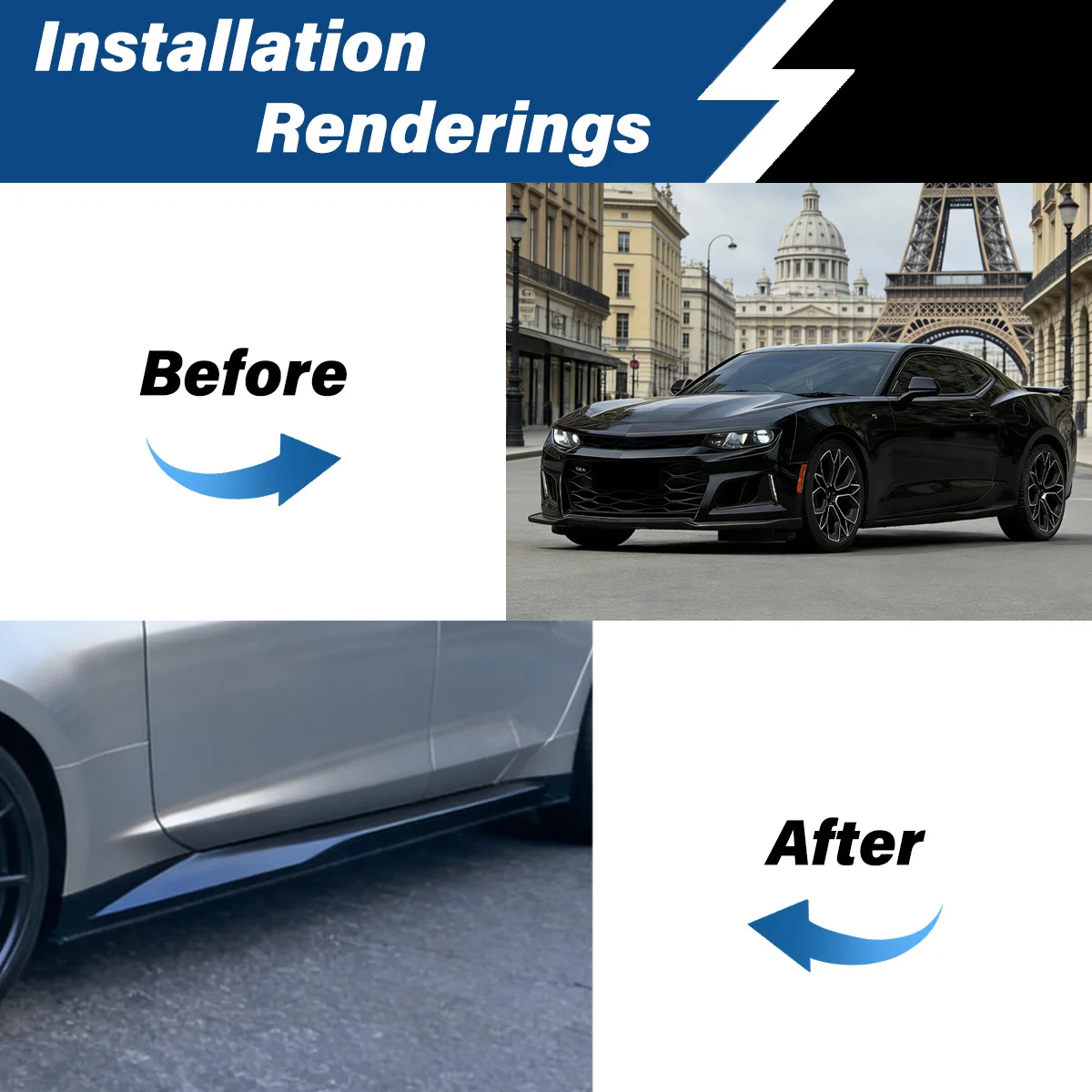 For Chevrolet Camaro ZL1 1LE 2016 2017 2018 2019 2020 2021 Side Skirt Extension Splitter Lip Side Rocker Panel Spoiler Body Kit