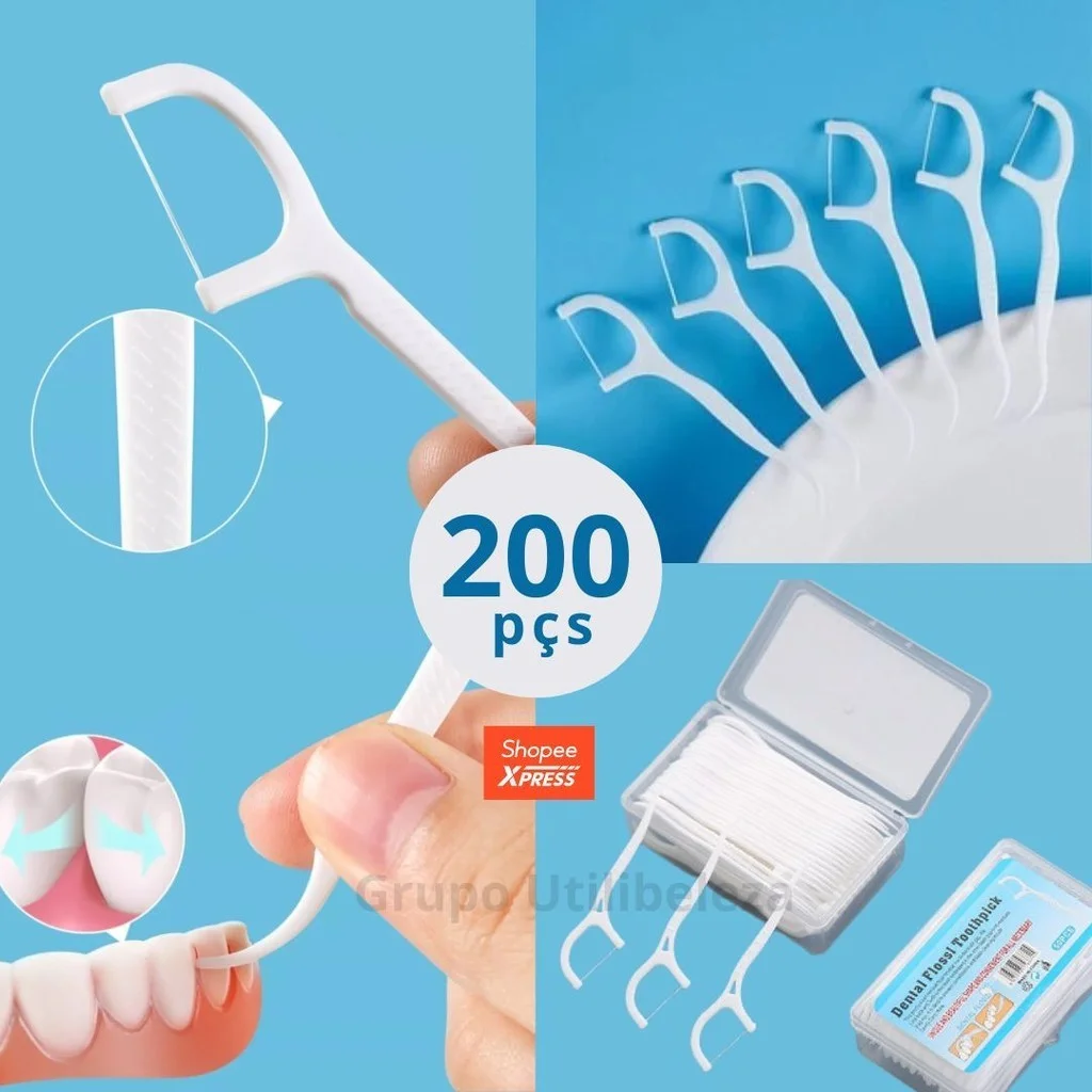 Kit 200 Unidades Fio Dental Com Haste em Forma de Arco Ultra Fino Ideal para Criancas e Adultos Higiene Bucal Completa
