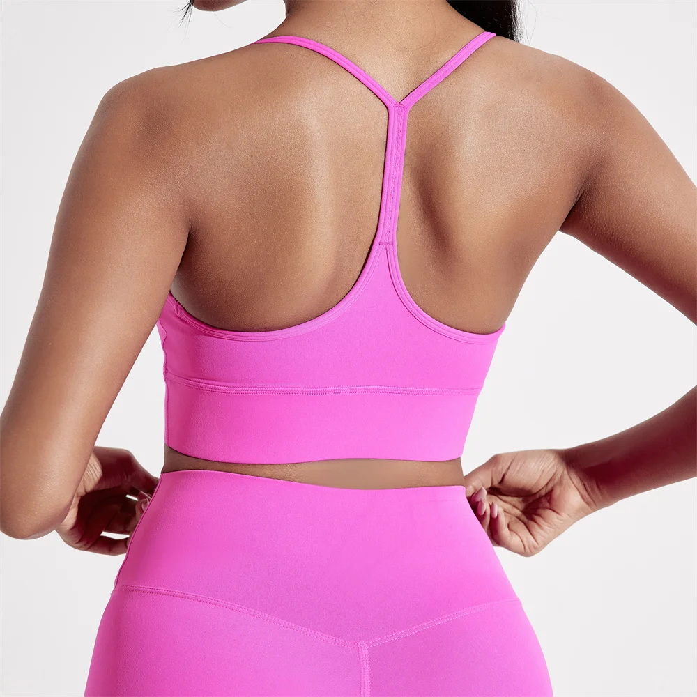 Sport Bra Wanita Bentuk Y Warna Solid, Lembut, Ketat, untuk Latihan Komprehensif, Jogging, Gym, Yoga, dengan Bantalan Dada