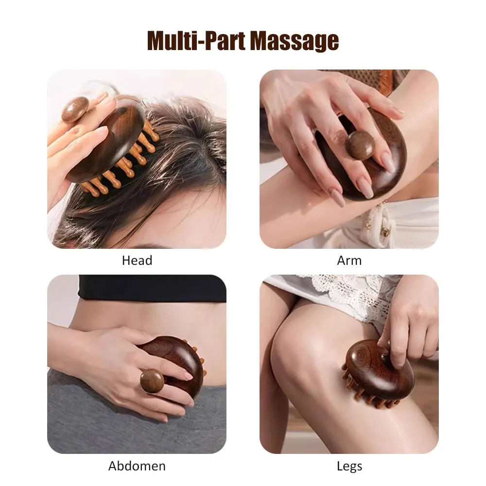 Multi-Functional Sandalwood Massage Comb Head Meridian Scalp Massager Anti-Static Wooden Brush Face Guasha Tool for Full Body