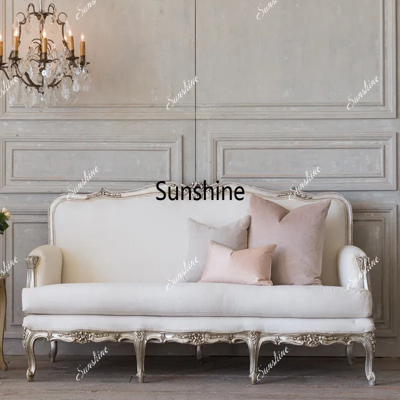 French solid wood carving flower single and double retro old sofa studio leisure