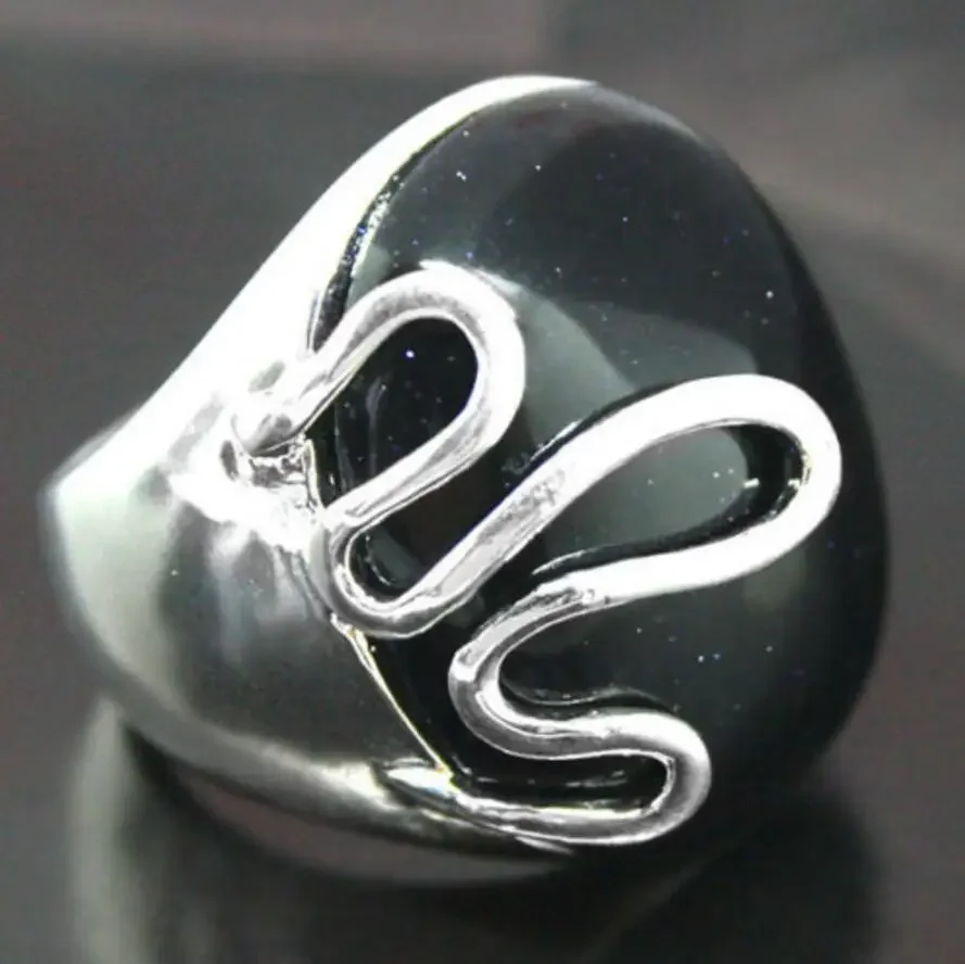 Fashion jewelry wholesale good 17*21mm RARE NATURAL BLUE SAND STONE 925 SILVER RICH LUCKY RING SIZE 7/8/9/10