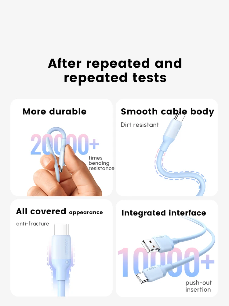 UGREEN USB Cケーブル 3A急速充電 USB A to Type C シリコン充電コード iPhone 15シリーズ対応