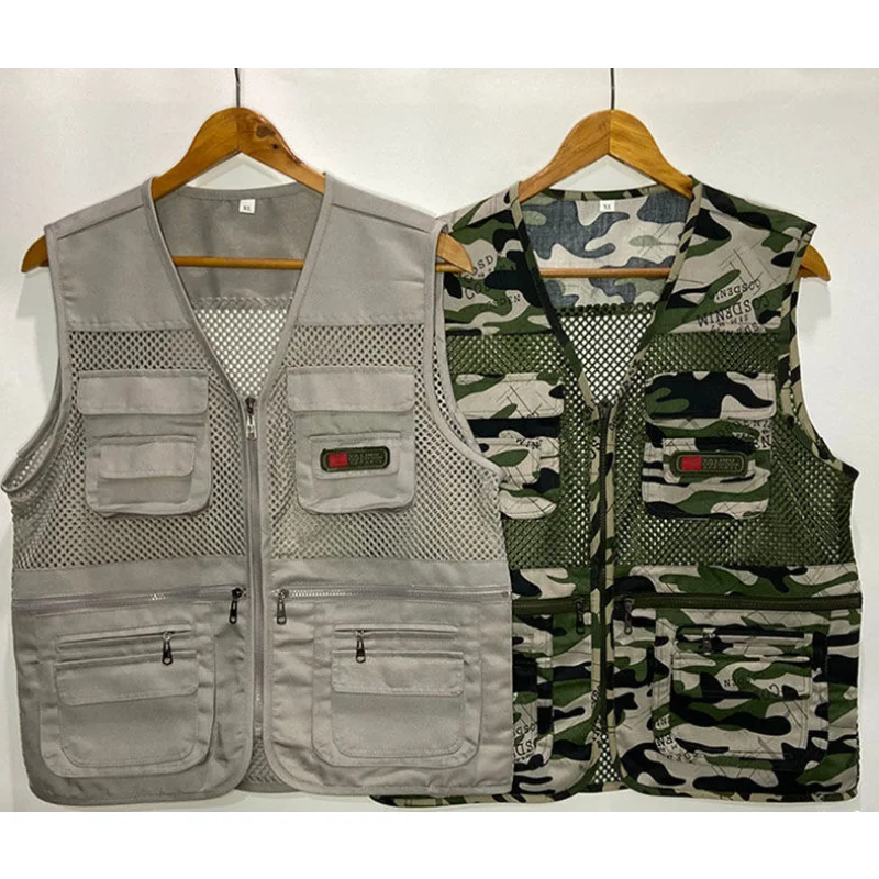 

Outdoor Multi Pocket Camo Vest Men's Sweetheart Large Workwear Thin Fishing Vests Tank Top Men's Spring Autumn Outerwear Coats