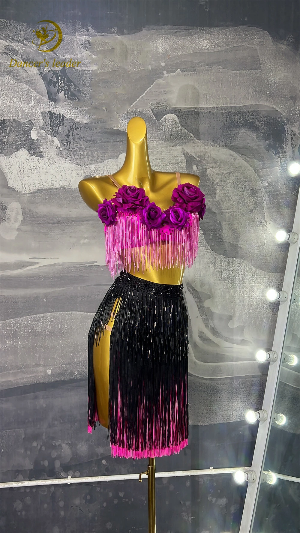 

Latin Dance Adult Children'S Dress AB Stone High-End Custom Rose Red Upper And Lower Split Precisely Tango Women'S Clothing