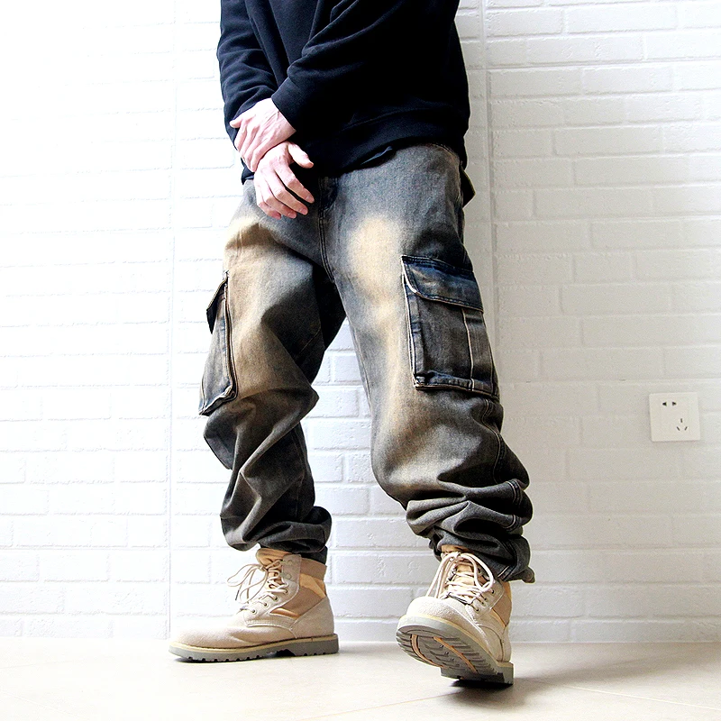 

Large Pocket Loose Fat Legs Heavy Washed Leisure Cargo Denim Pants American Street Skateboarding