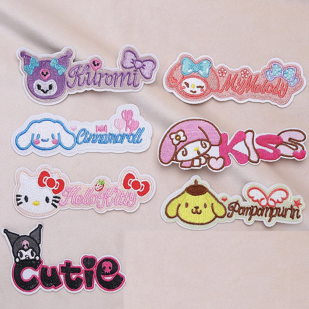 

7pcs Anime Hello Kitty Kuromi Melody Cinnamon Ironing Applique for Child Clothing Embroidery Decor Iron on Patches Coat Stickers