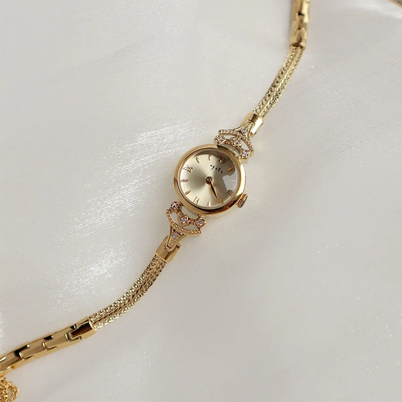 Mini montre-bracelet à quartz avec chaîne fine pour femme, cuivre en or 18 carats, montre ronde étanche, bracelet vintage, bague, cadeau top, horloge