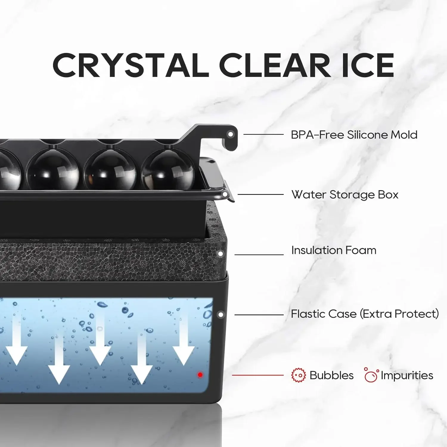 Crystal Clear Transparent Ice Cube Tray Maker Silicone Ice Sphere Ball Maker Mold for Cocktail,Whiskey & Bourbon Drinks