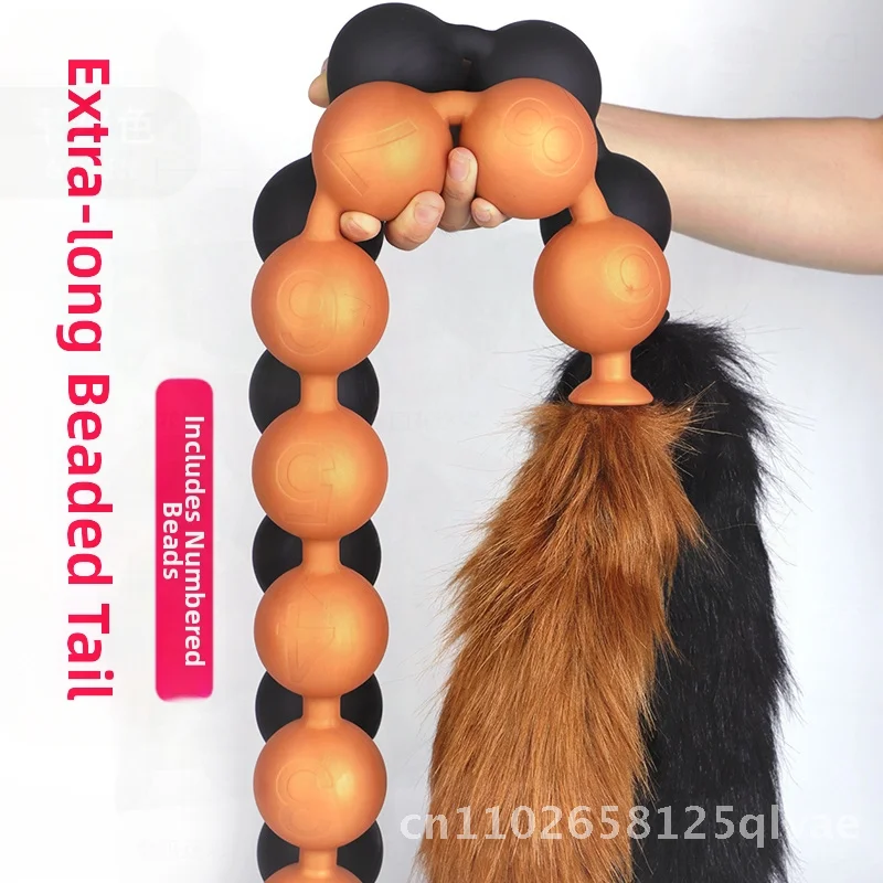 تسعة عوالم بيضة سيليكون ناعمة مع ذيل خرز سحب طويل للغاية للتدريب على الجنس للبالغين ذهبي أسود برتقالي أخضر مضيء #1