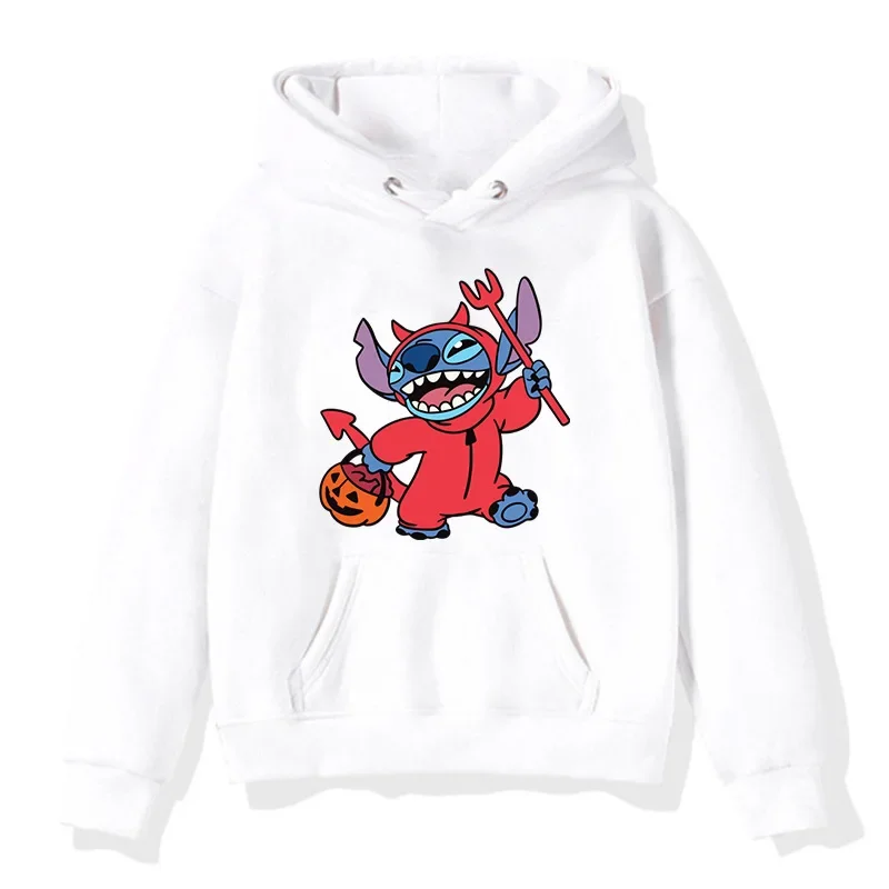 Loose Pattern Disney Male Sweatshirts Pocket Halloween Stitch Cartoon Cute Print Clothing Cozy Daily Men Hoodies Autumn Winter