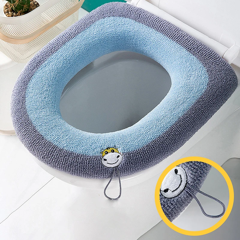 Winter Warm Toilet Seat Cover Mat Bathroom Toilet Pad Cushion With Handle Thicker Soft Washable Closestool Warmer Accessories