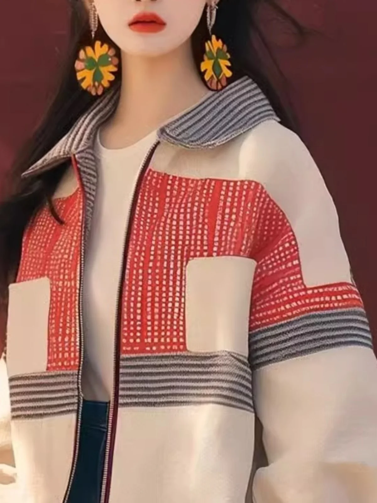 

Korean ort Lantern Sve Jaet Beautiful Agel Faionable Color Blo Top Women's Casual Wear Autumn Winter Outerwear