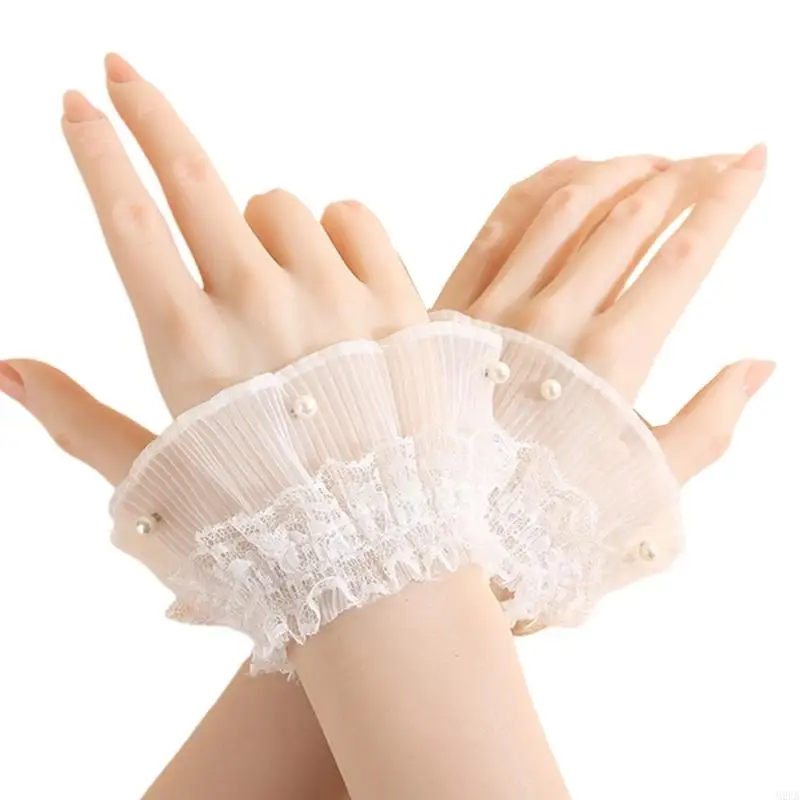 2026 New Elegant Women Lace Ruffle Sleeves Wrist Cuffs Arm Sleeves For Special Occasion