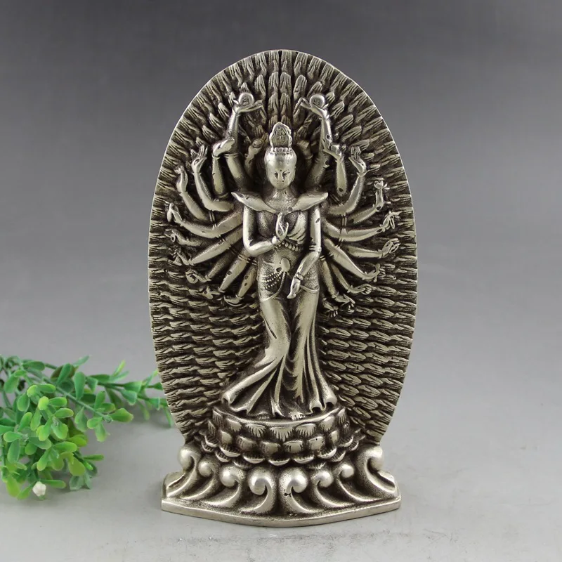 

Brass Crafts Rare Decorated Handwork Tibet Silver Carving Hands Kwan Yin Statue free shipping