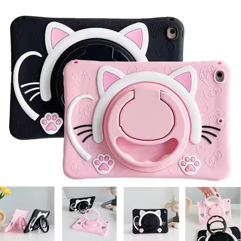 Kids Case for Lenovo Tab P11 Plus P11 Silicon Cute Cartoon Cat Face Cover for Xiaoxin Pad Plus Pad 11 with 360 Rotating Stand