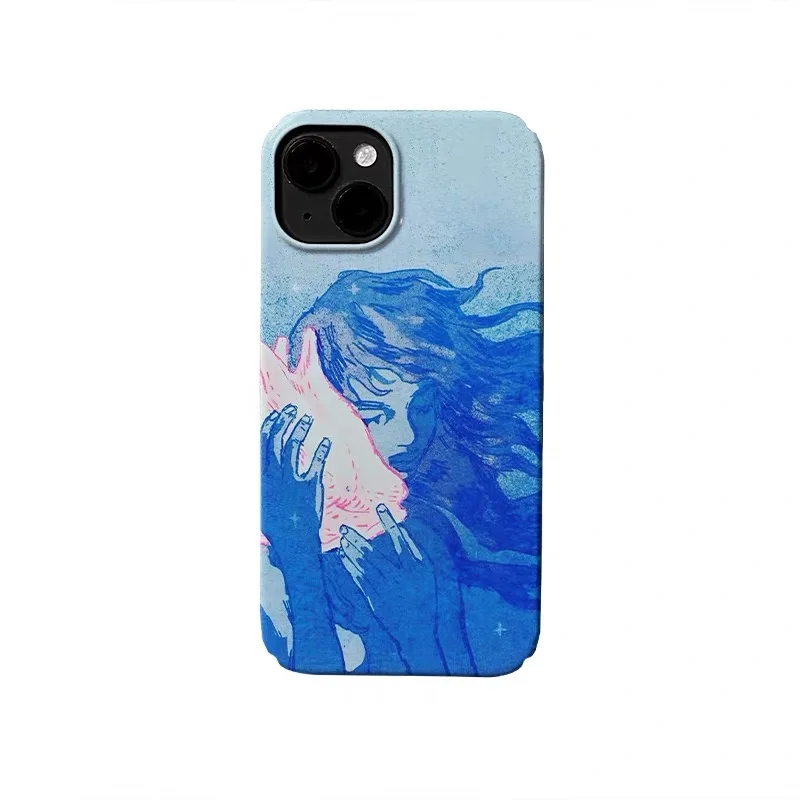 

Blue Oil Painting Girl Seashell Phone Case for IPHONE 17 Air 16E 15 PROMAX 14 Plus 13 12 MINI 11 16Plus XR Acrylic Phone Cover