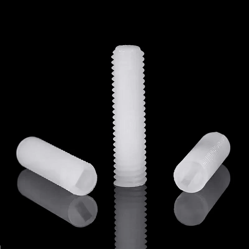 Nylon Ingelaste Stroombout M3 M4 M5 M6 M8 M10 M12 Witte Nylon Draad Platte Kop Metrische Headless Stelschroef