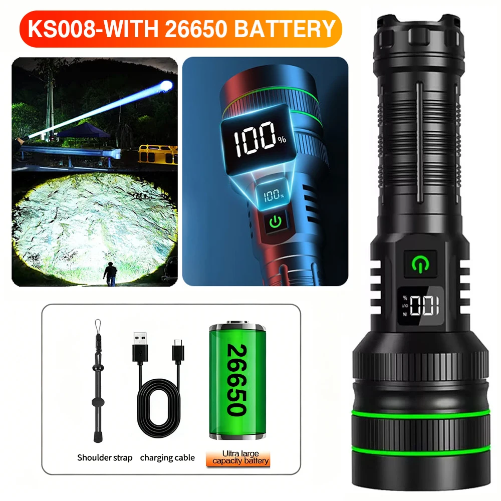 hit product long-range kilometer ultra bright flashlight, outdoor waterproof high-power strong light flashlight, rechargeable