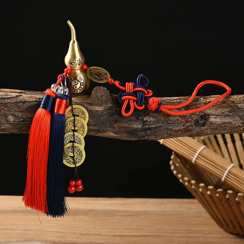 Сплетни, чистая медь, тыква, династия Цин, пять императоров, монеты, автомобильное подвесное украшение, надпись Fu Lu Ankang, китайский рюкзак
